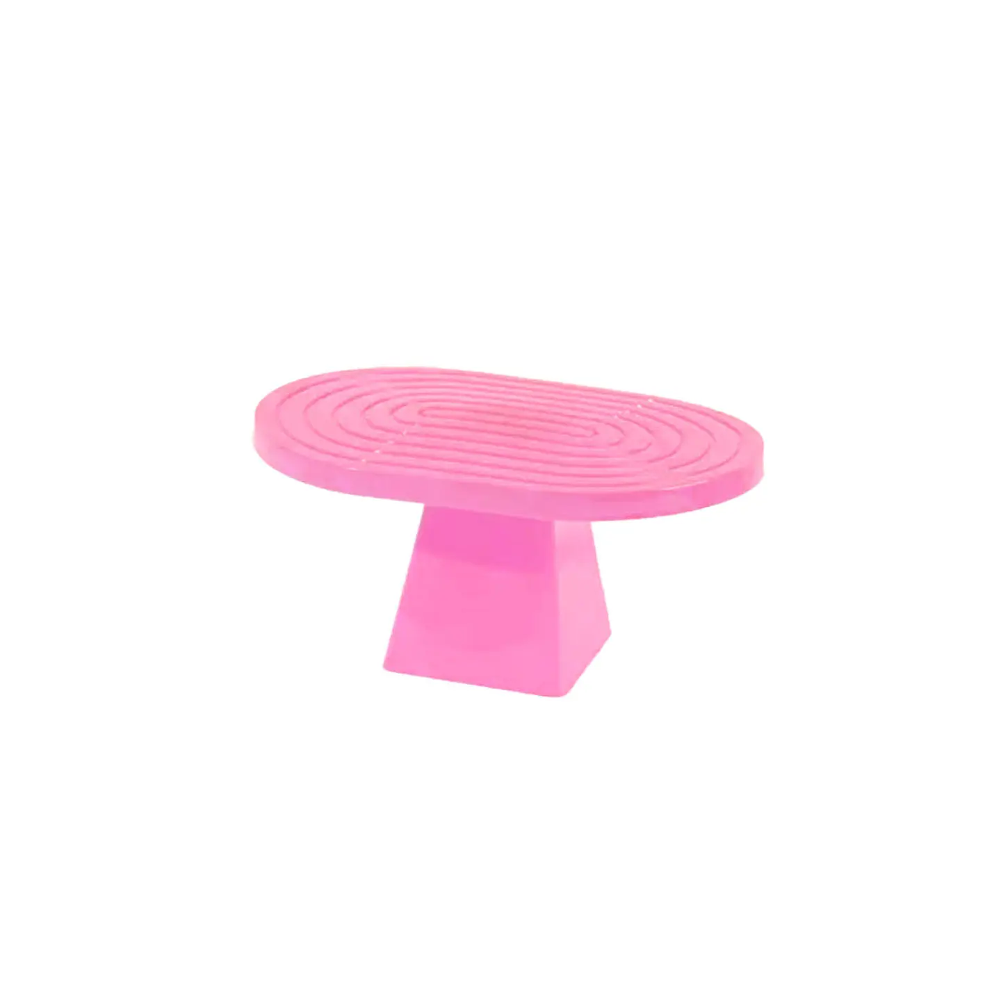 Soporte para torta superficie ovalada con textura rosado fluorescente 20*28*23cm 1