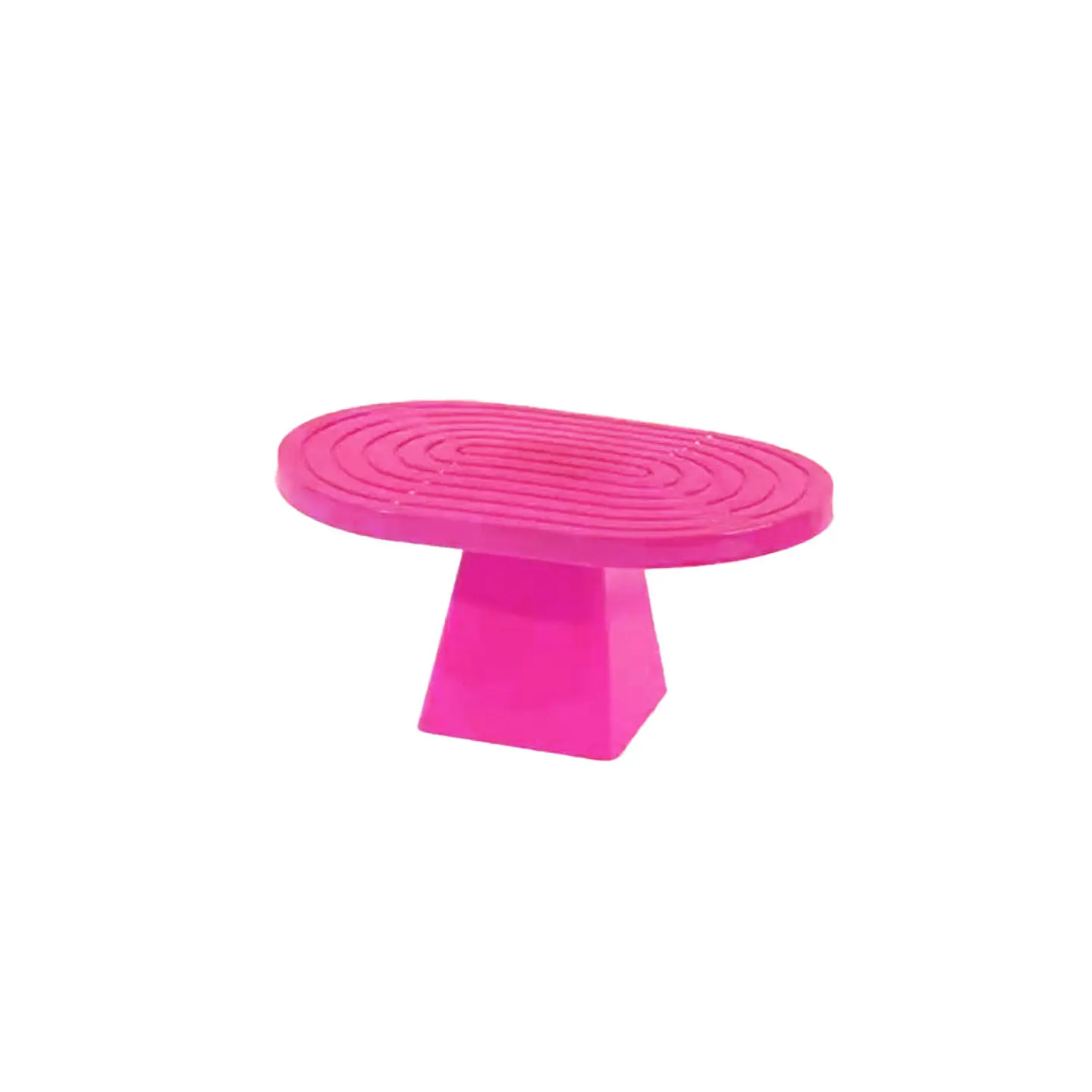 Soporte para torta superficie ovalada con textura fucsia fluorescente 20*28*23cm 1