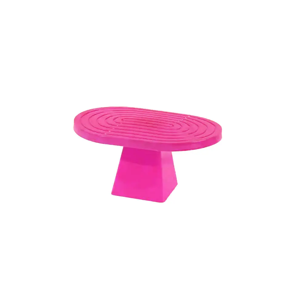Soporte para torta superficie ovalada con textura fucsia fluorescente 20*28*23cm 1