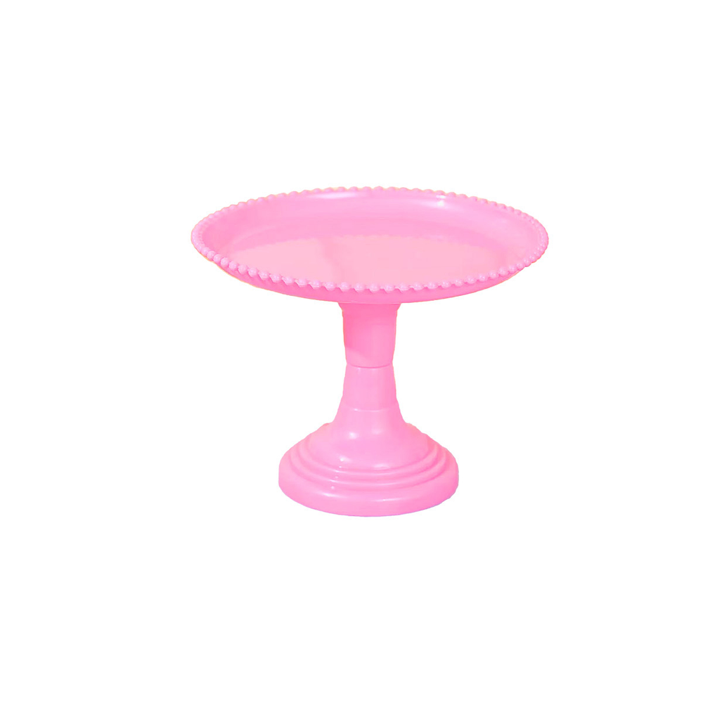 Soporte para torta superficie redonda borde bolitas rosado fluorescente 20*25cm