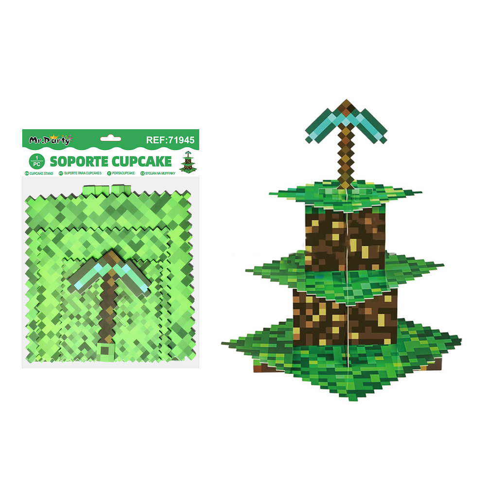 Soporte de pastel 3 niveles diseño minecraft 1pcs