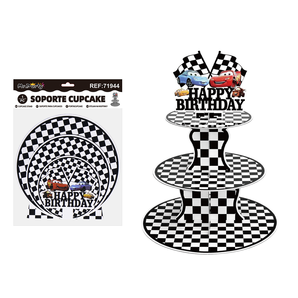 Soporte de pastel 3 niveles diseño auto de carrera 1pcs