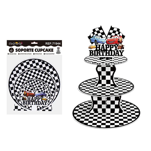 Soporte de pastel 3 niveles diseño auto de carrera 1pcs