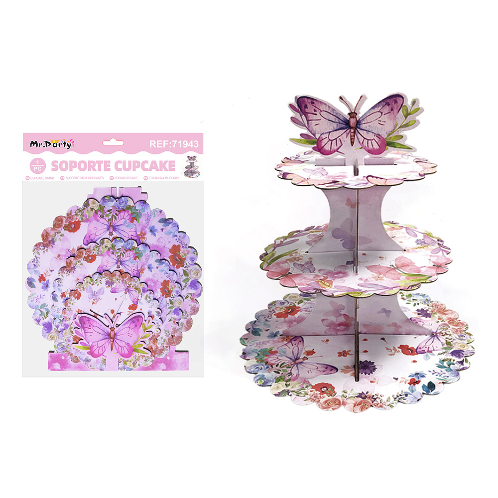 Soporte de pastel 3 niveles diseño mariposa 1pcs