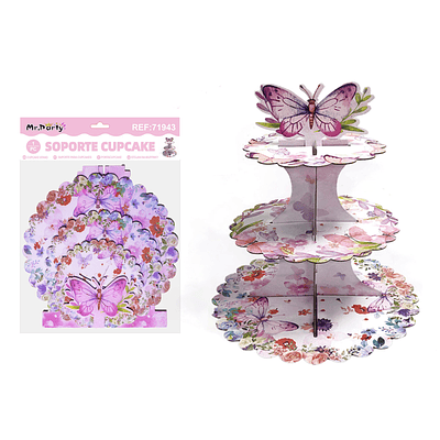 Soporte de pastel 3 niveles diseño mariposa 1pcs