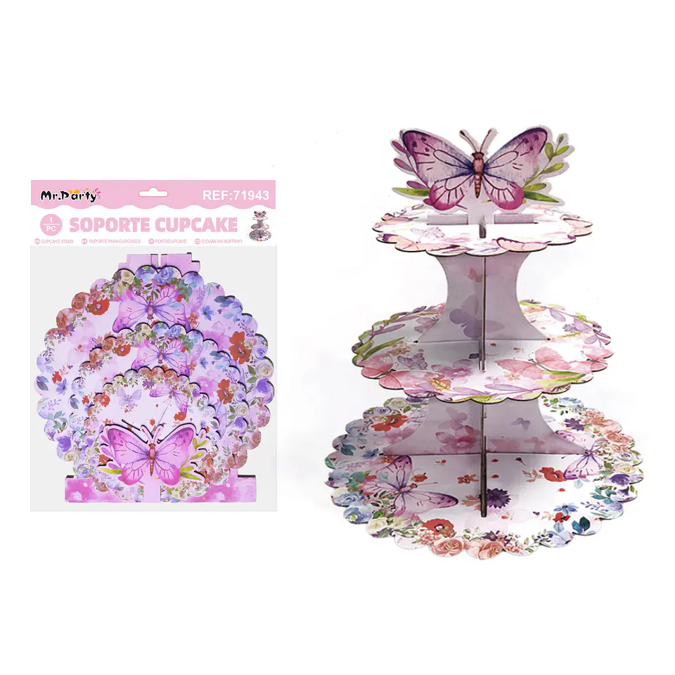 Soporte de pastel 3 niveles diseño mariposa 1pcs 1