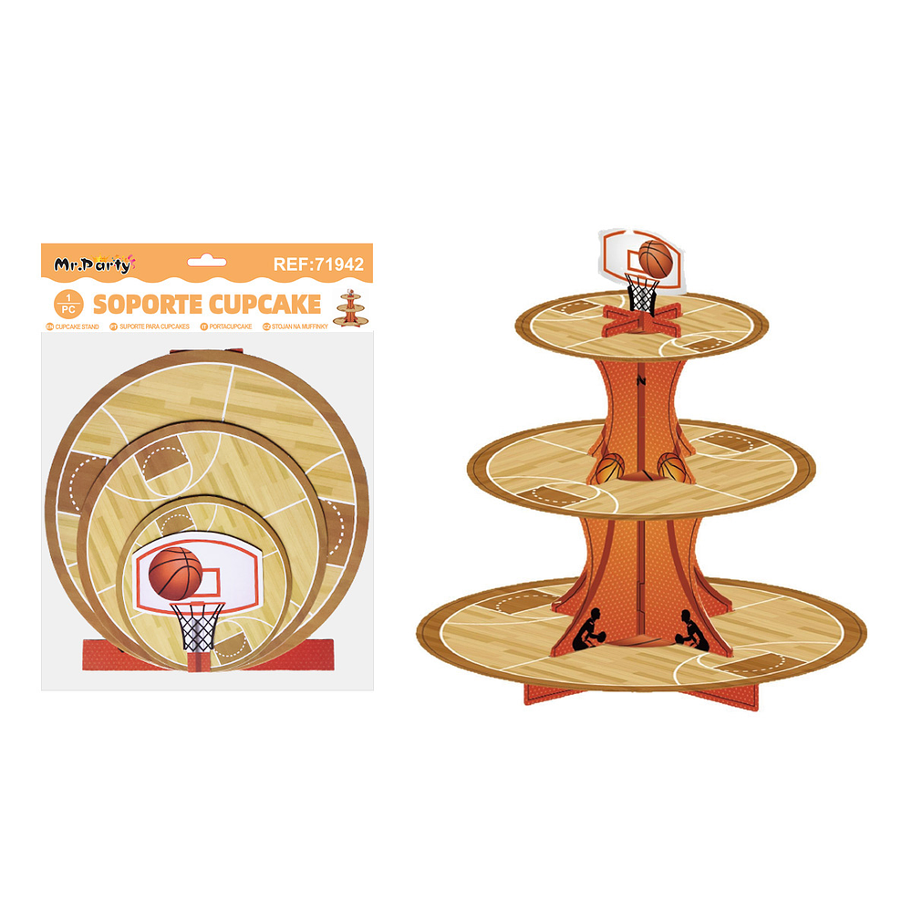 Soporte de pastel 3 niveles diseño básquetbol 1pcs