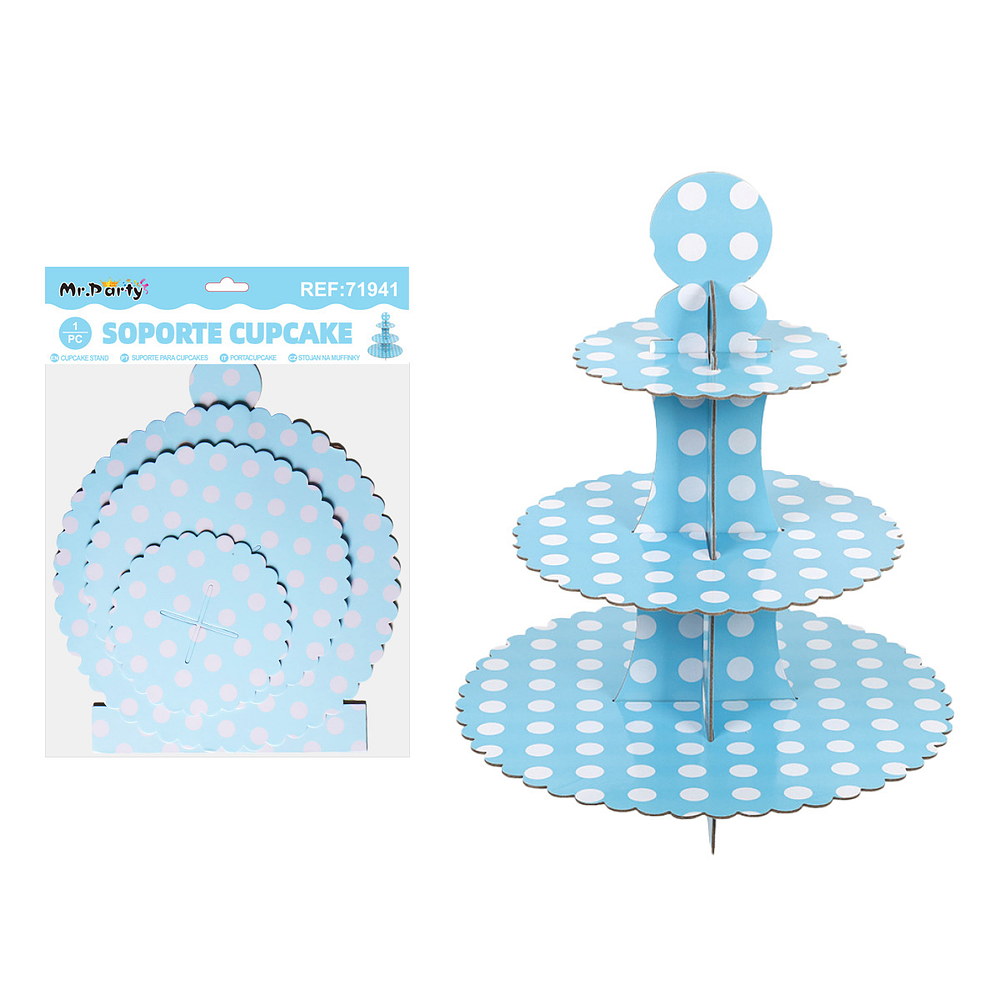 Soporte de pastel 3 niveles lunares azul 1pcs