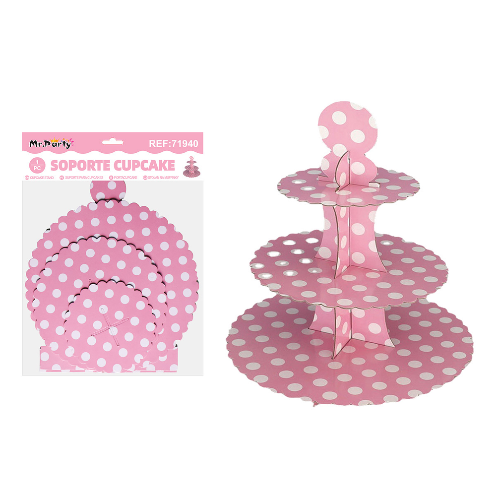 Soporte de pastel 3 niveles lunares rosado 1pcs
