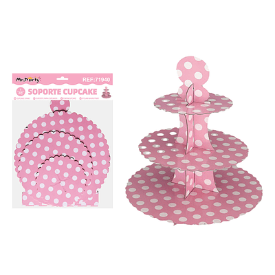 Soporte de pastel 3 niveles lunares rosado 1pcs