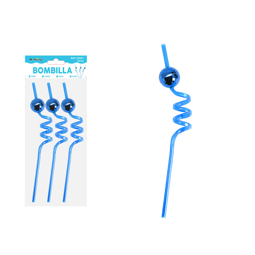 Bombilla con bola espejo azul 3pcs