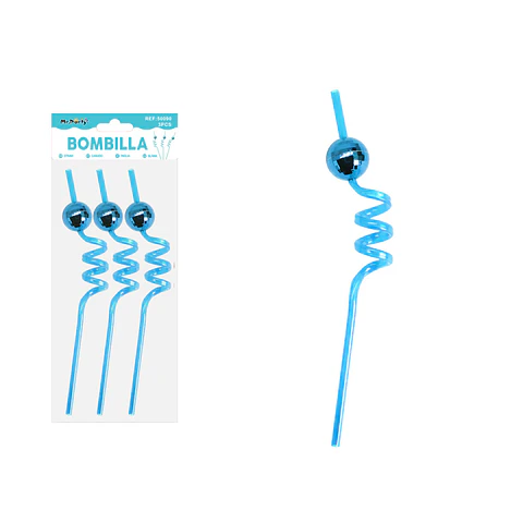 Bombilla con bola espejo azul celeste 4pcs