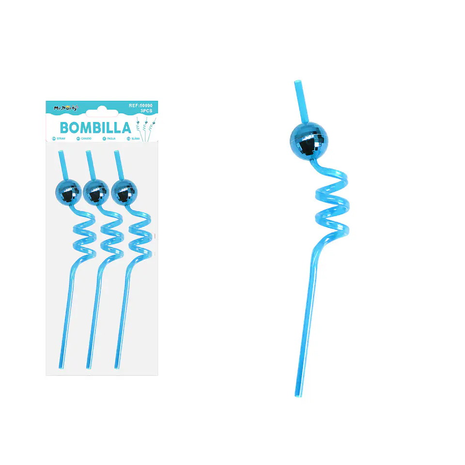 Bombilla con bola espejo azul celeste 4pcs 1