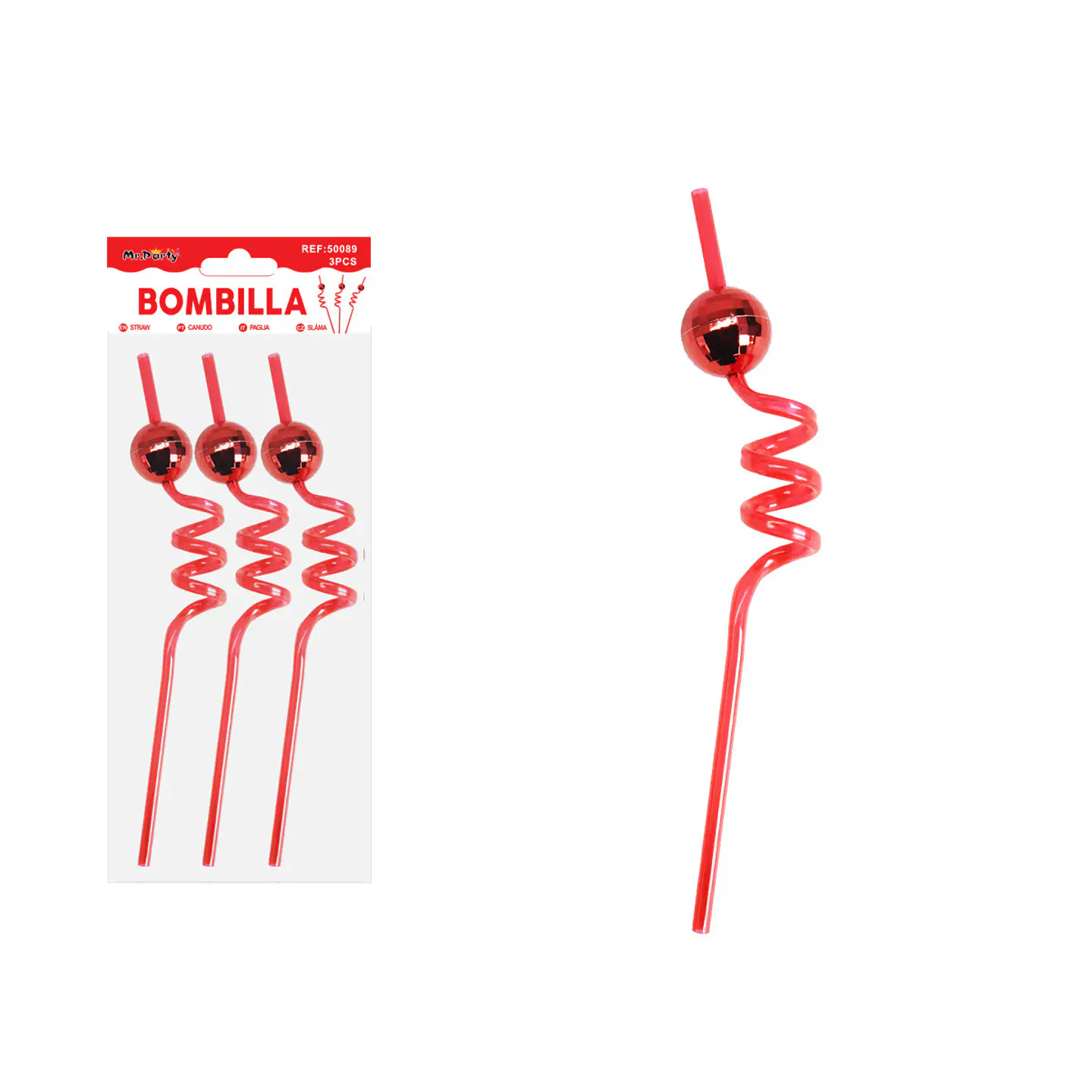 Bombilla con bola espejo roja 3pcs 1