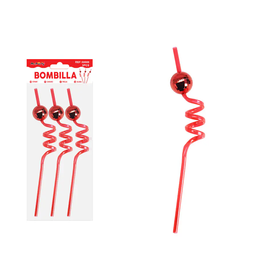 Bombilla con bola espejo roja 3pcs 1