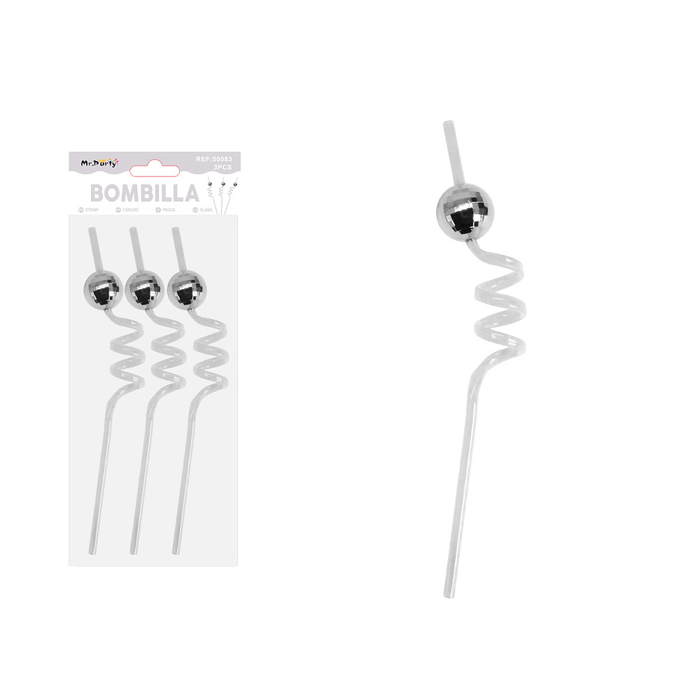 Bombilla con bola espejo plateada 3pcs