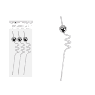 Bombilla con bola espejo plateada 3pcs