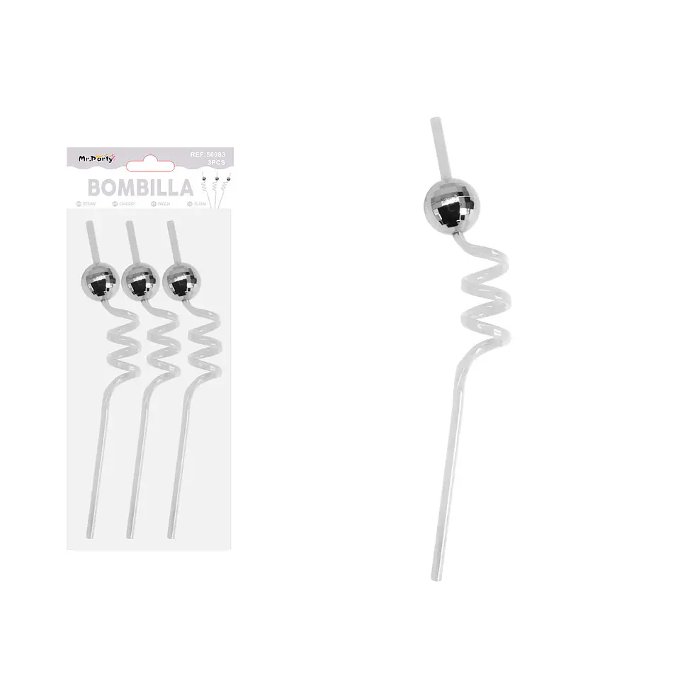 Bombilla con bola espejo plateada 3pcs 1
