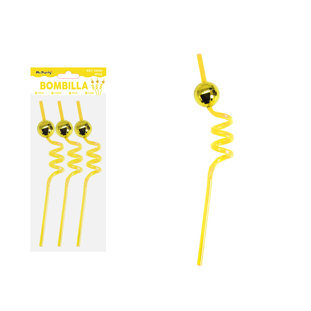 Bombilla con bola espejo dorada 3pcs