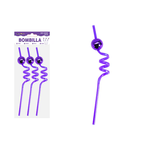 Bombilla con bola espejo morada 3pcs