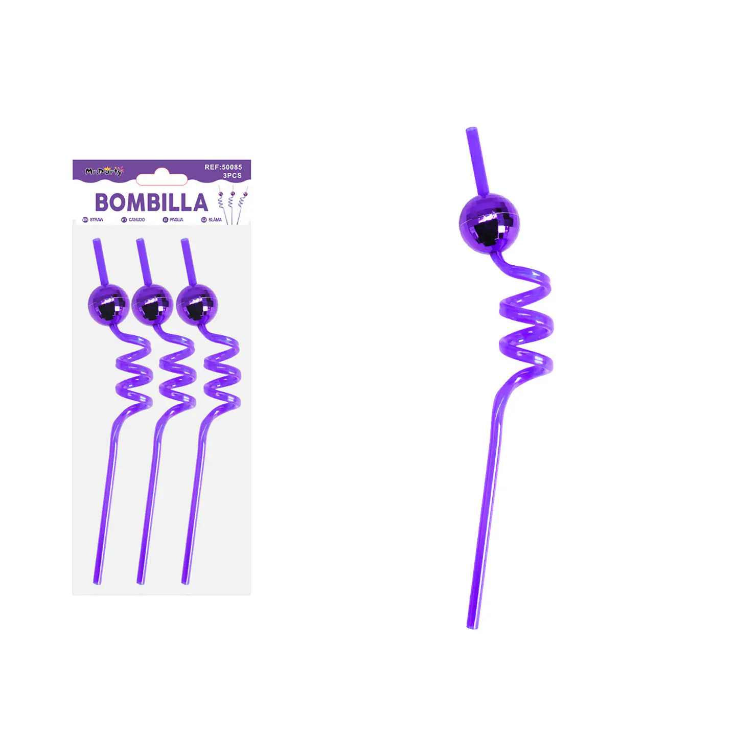 Bombilla con bola espejo morada 3pcs 1