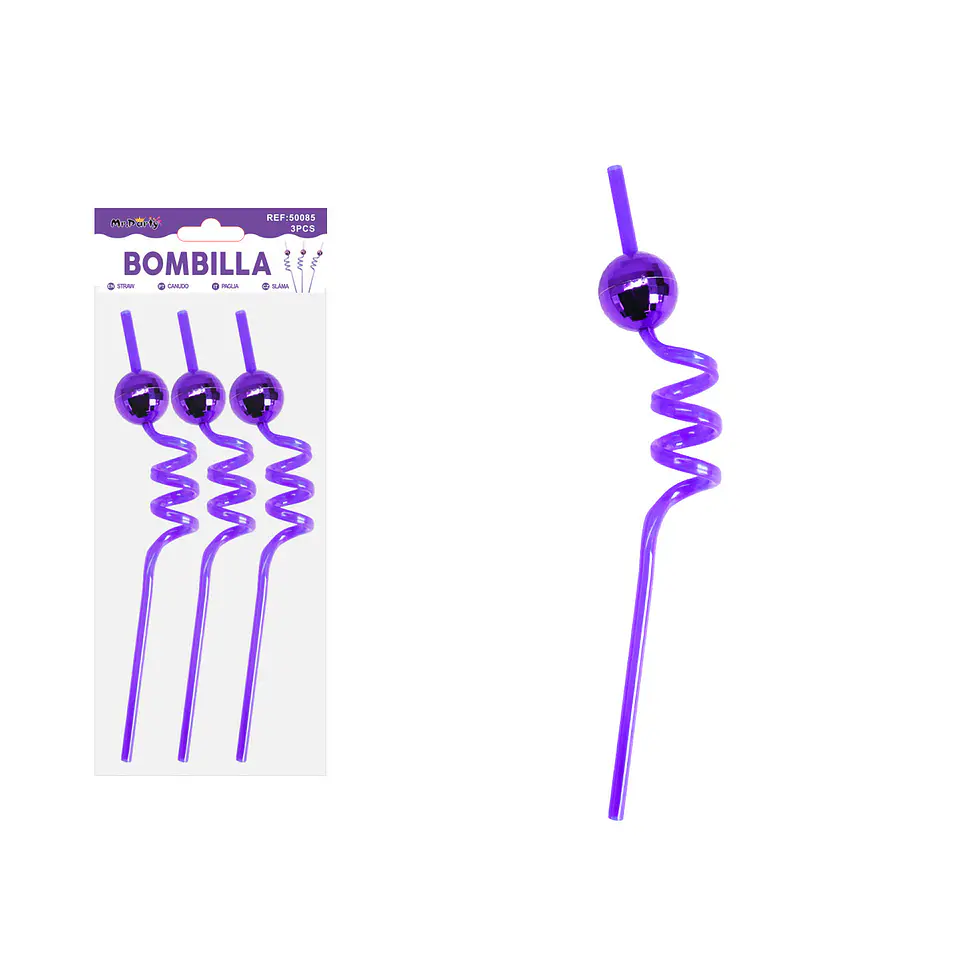 Bombilla con bola espejo morada 3pcs 1