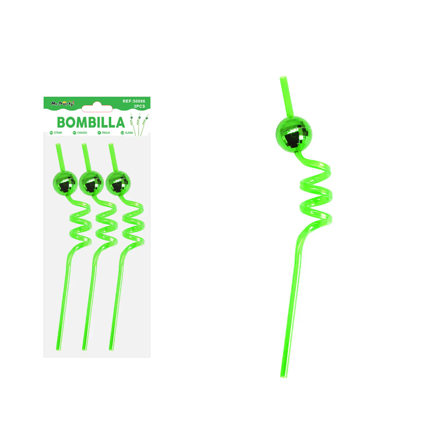 Bombilla con bola espejo verde 3pcs 1