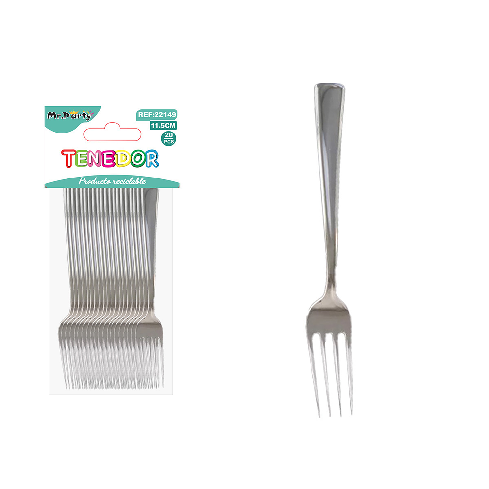Tenedores plásticos plateados 11.5cm 20pcs