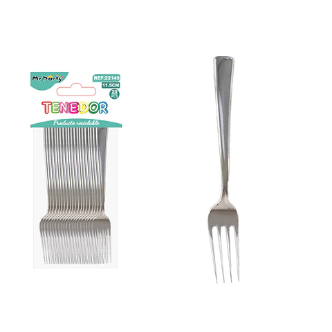 Tenedores plásticos plateados 11.5cm 20pcs