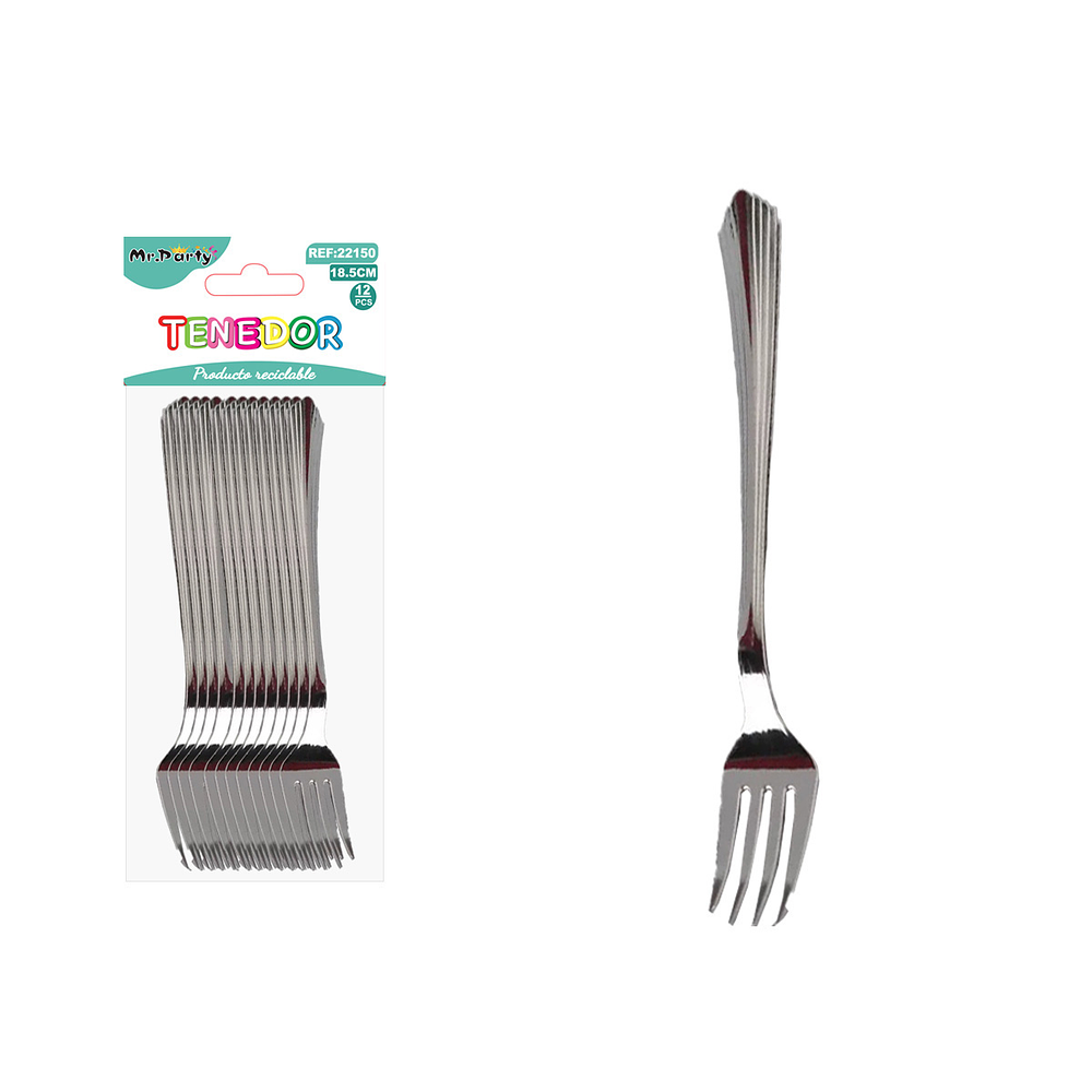 Tenedores plásticos plateados estilo cola de pez 18.5cm 12pcs