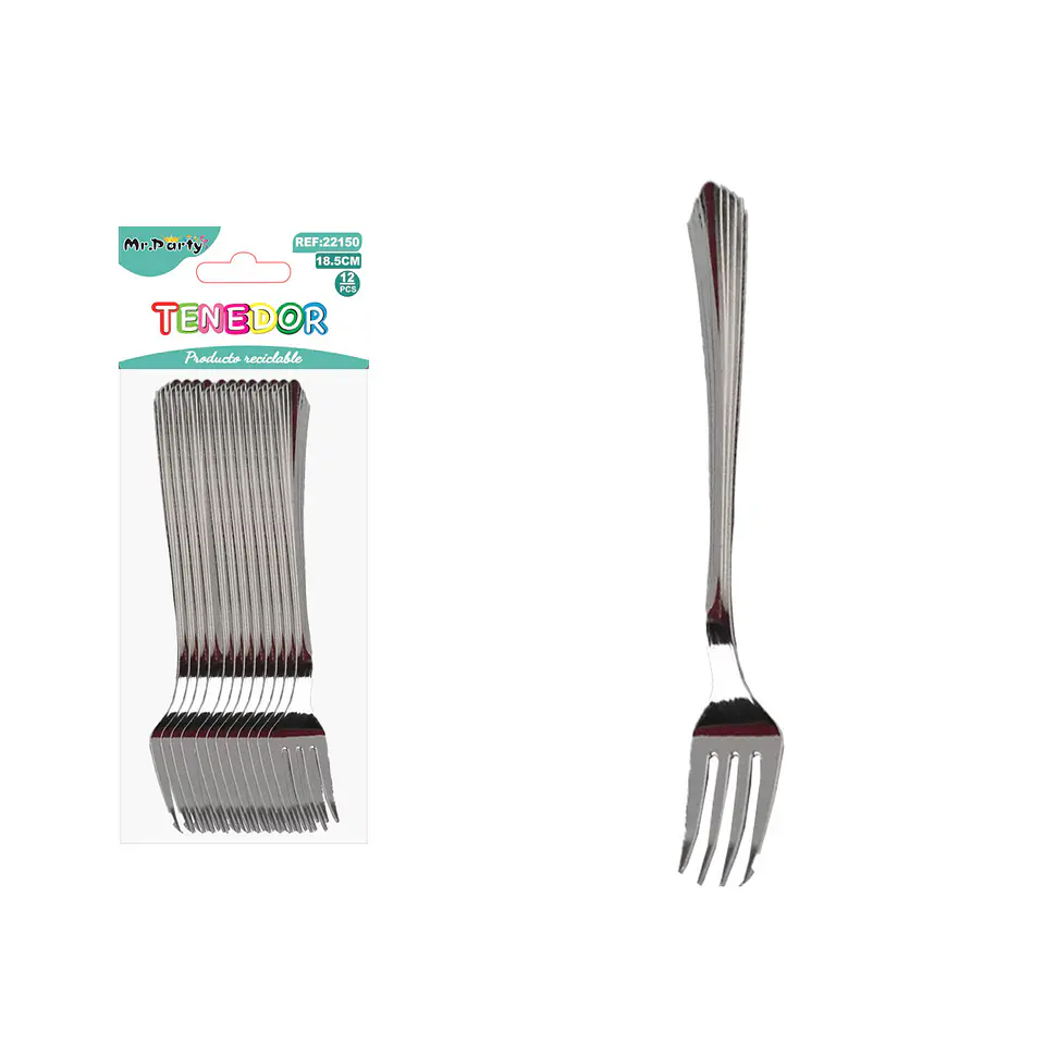 Tenedores plásticos plateados estilo cola de pez 18.5cm 12pcs 1