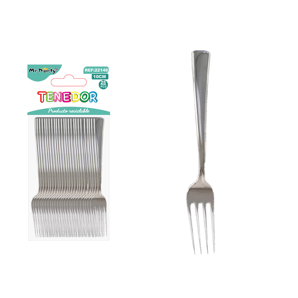 Tenedores plásticos plateados 10cm 25pcs