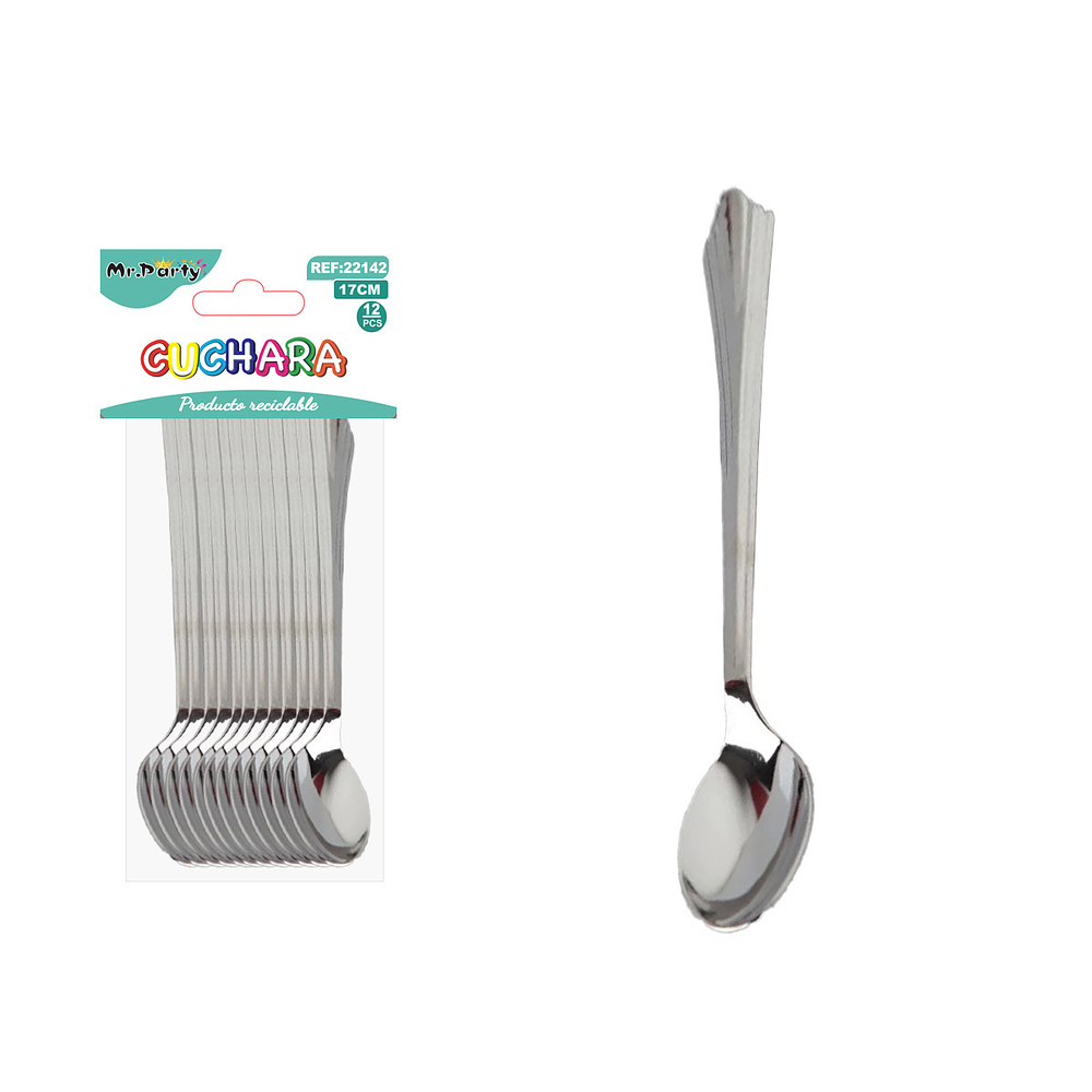 Cucharas plásticos plateadas estilo cola de pez 17cm 12pcs