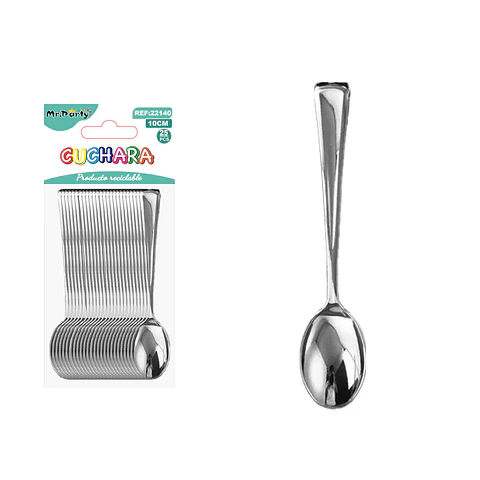 Cucharitas plásticos plateadas 10cm 25pcs