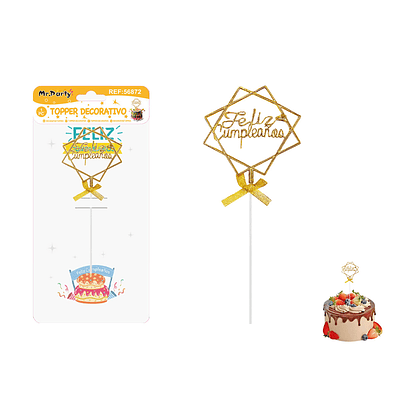 Topper para pastel Feliz Cumpleaños dorado