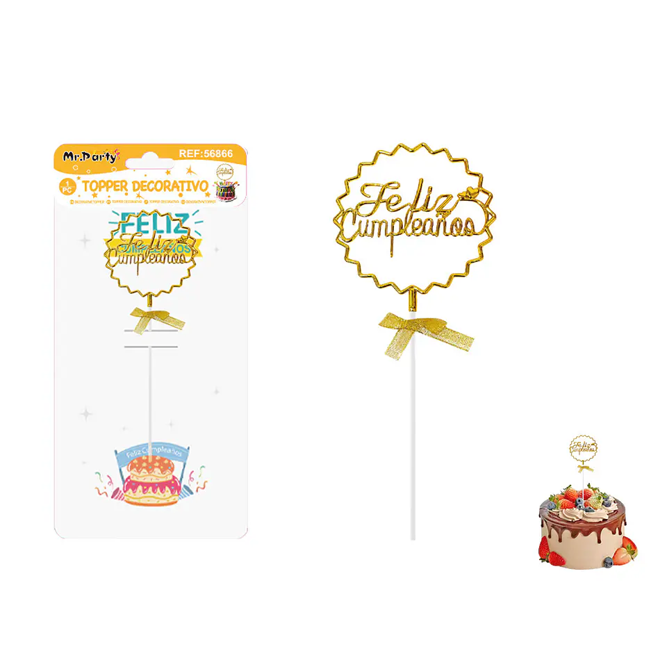 Topper para pastel Feliz Cumpleaños dorado 1
