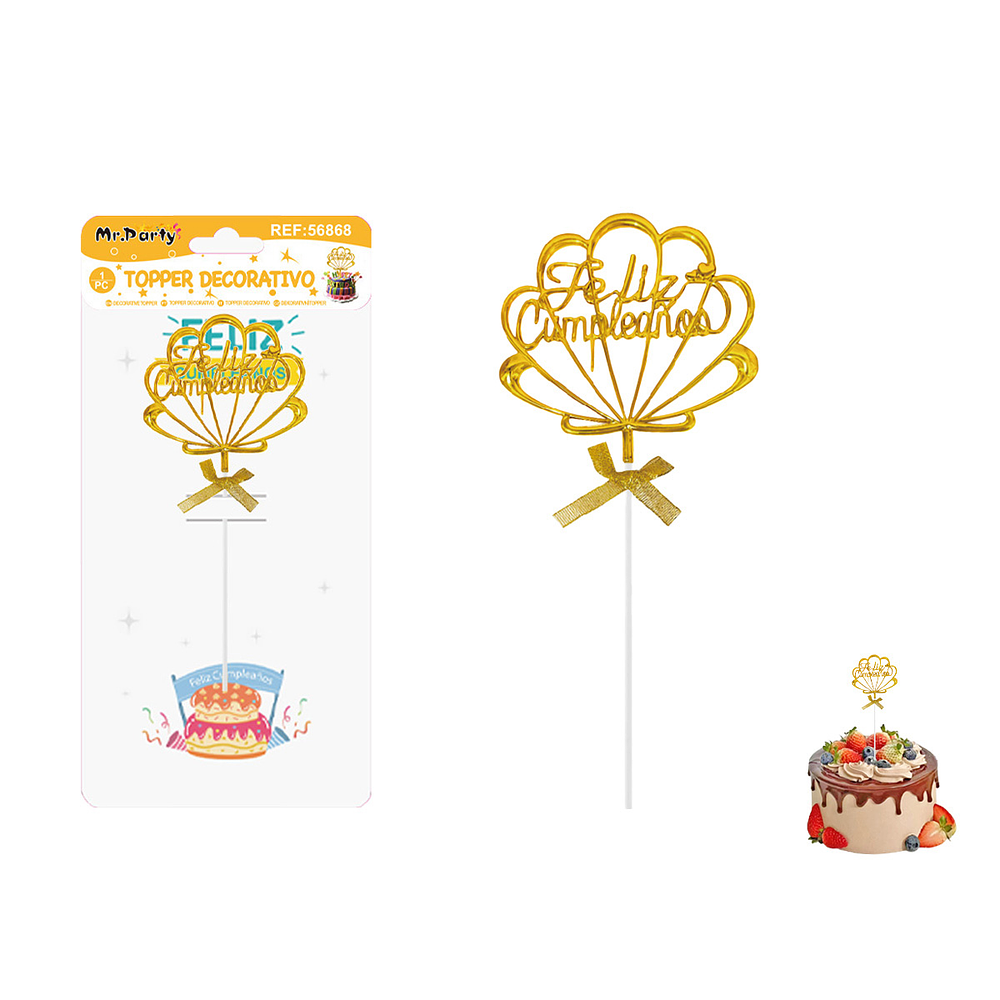Topper para pastel Feliz Cumpleaños dorado