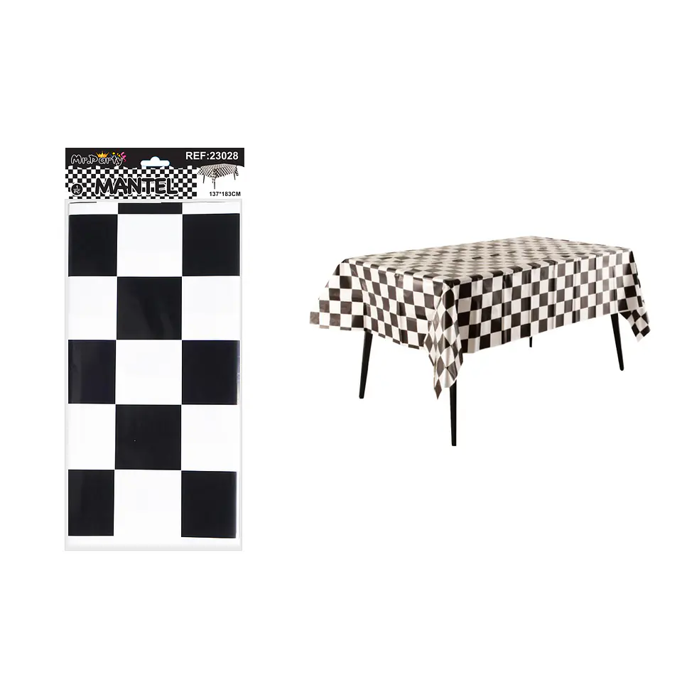Mantel plástico de cuadros blanco y negro 137*183cm 1