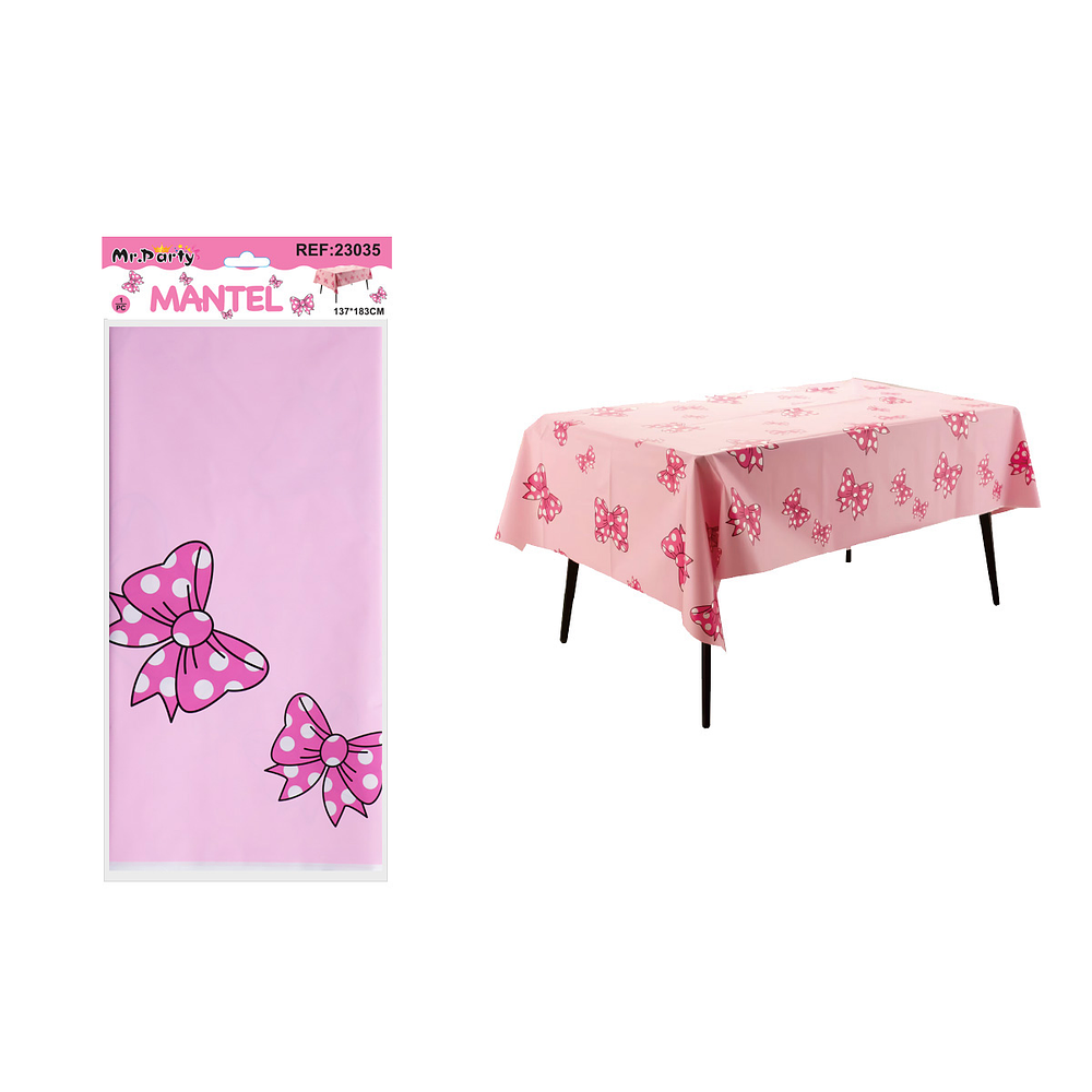 Mantel plástico rosa con lazo 137*183cm