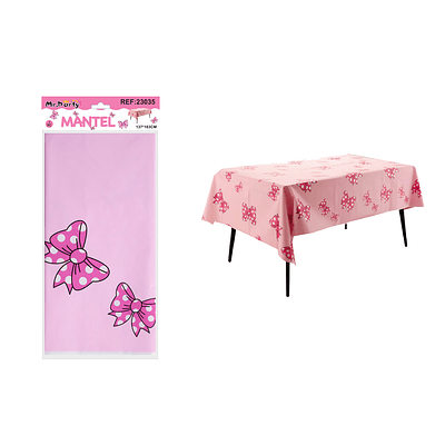 Mantel plástico rosa con lazo 137*183cm