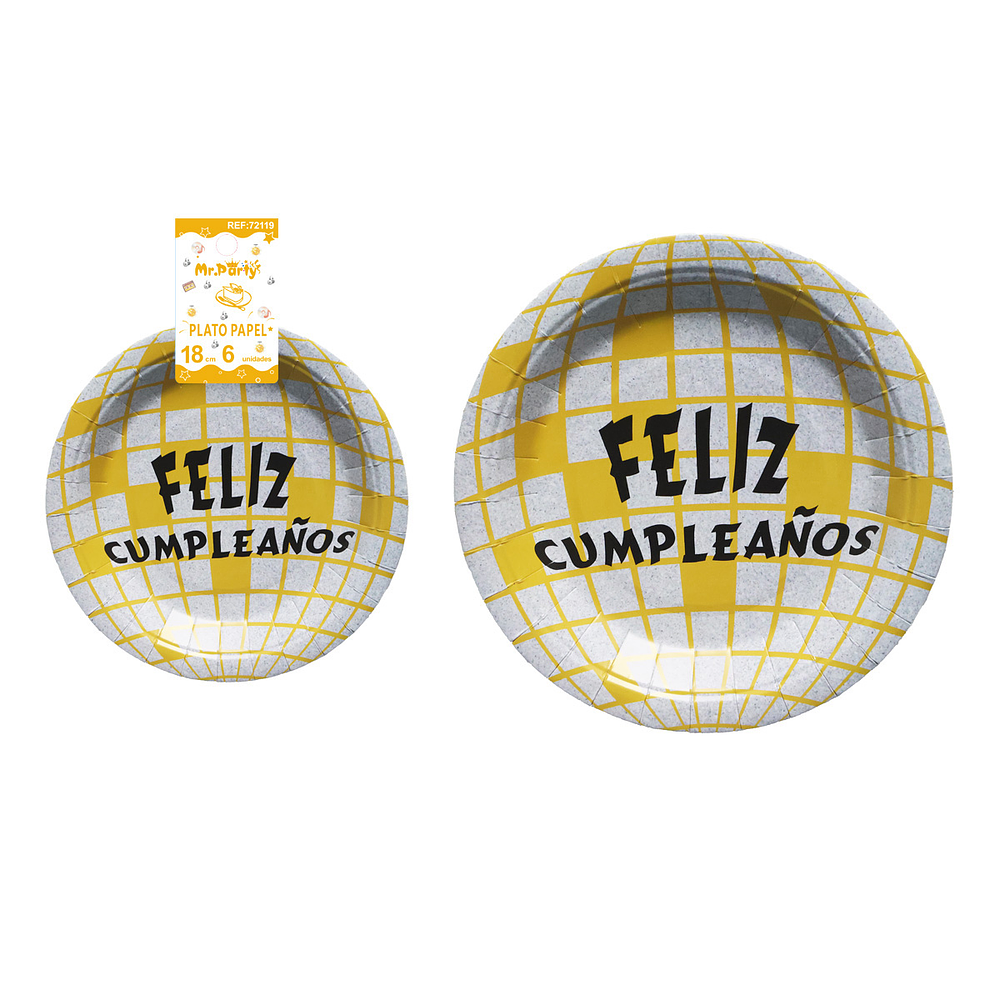 Plato de papel redondo disco dorado 18cm 6pcs
