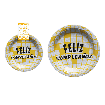 Plato de papel redondo disco dorado 18cm 6pcs