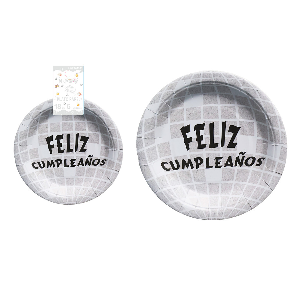 Plato de papel redondo disco plateado 18cm 6pcs