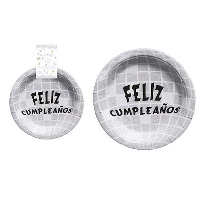 Plato de papel redondo disco plateado 18cm 6pcs