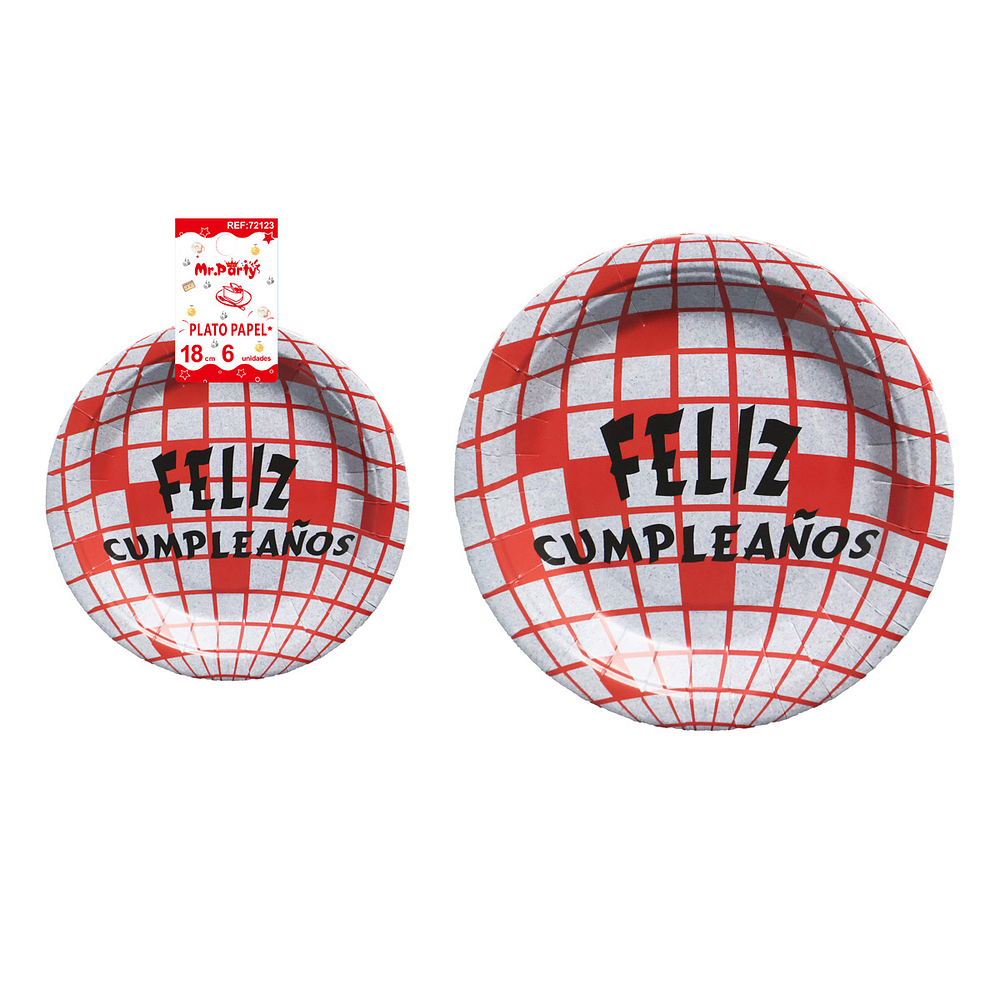Plato de papel redondo disco rojo 18cm 6pcs