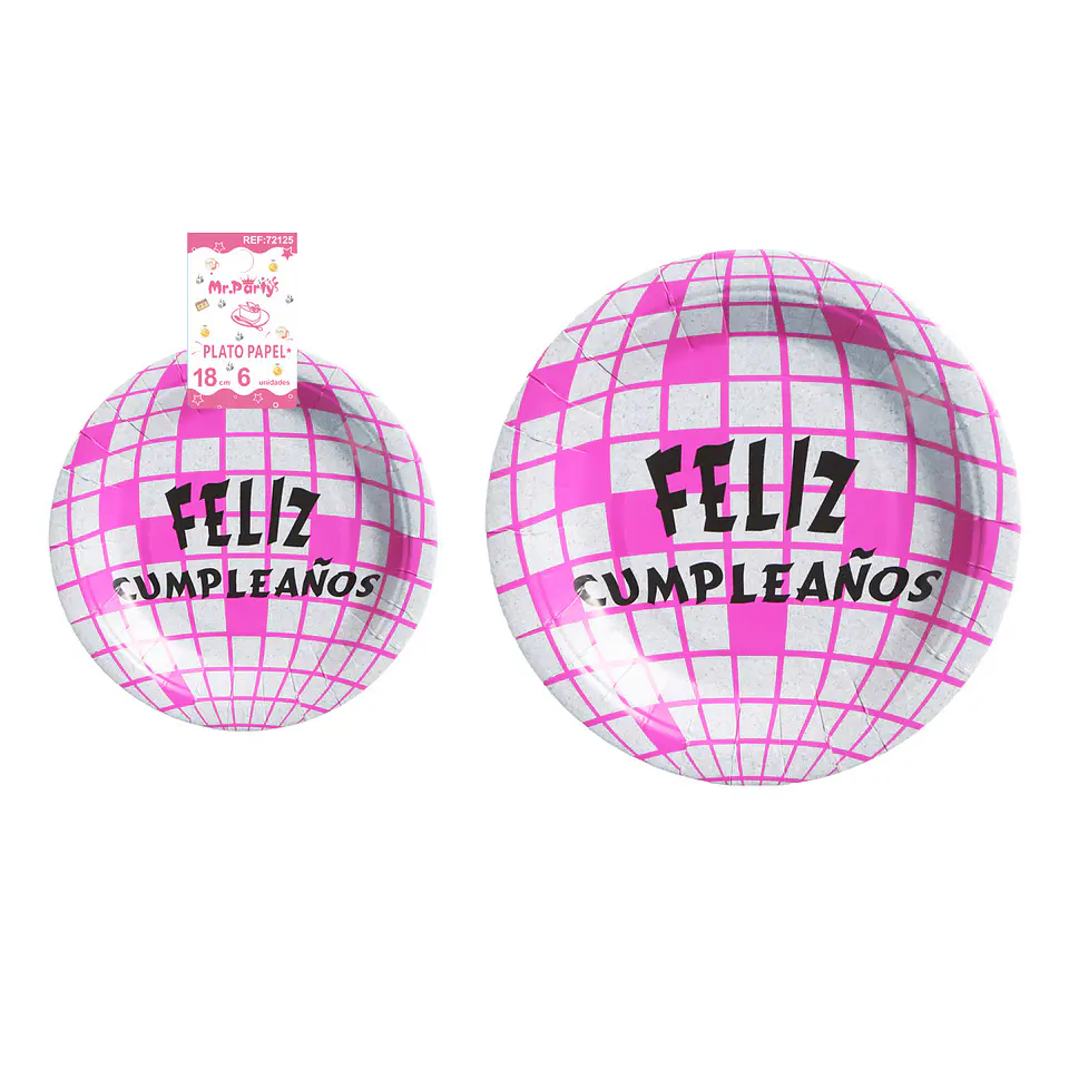 Plato de papel redondo disco rosa fucsia 18cm 6pcs 1