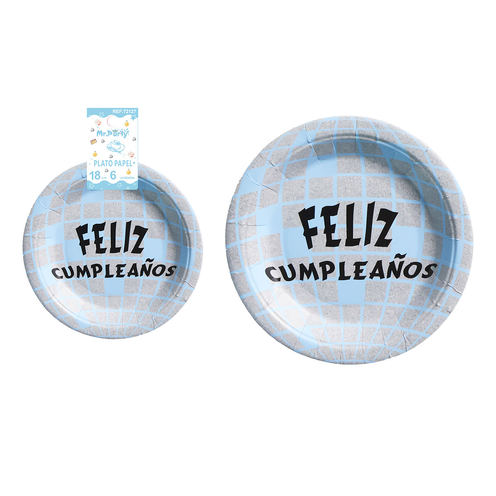 Plato de papel redondo disco azul 18cm 6pcs