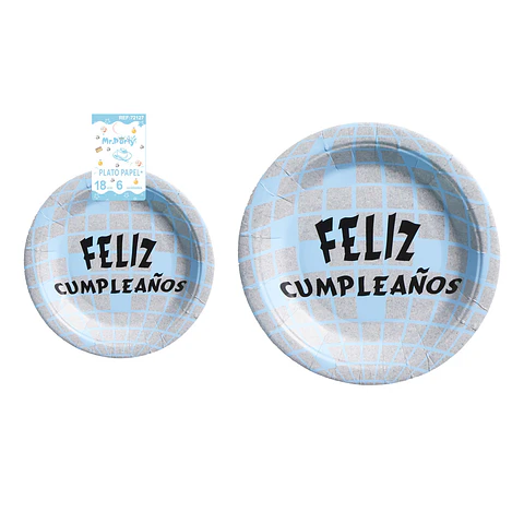 Plato de papel redondo disco azul 18cm 6pcs