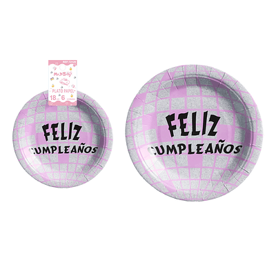 Plato de papel redondo disco rosa 18cm 6pcs