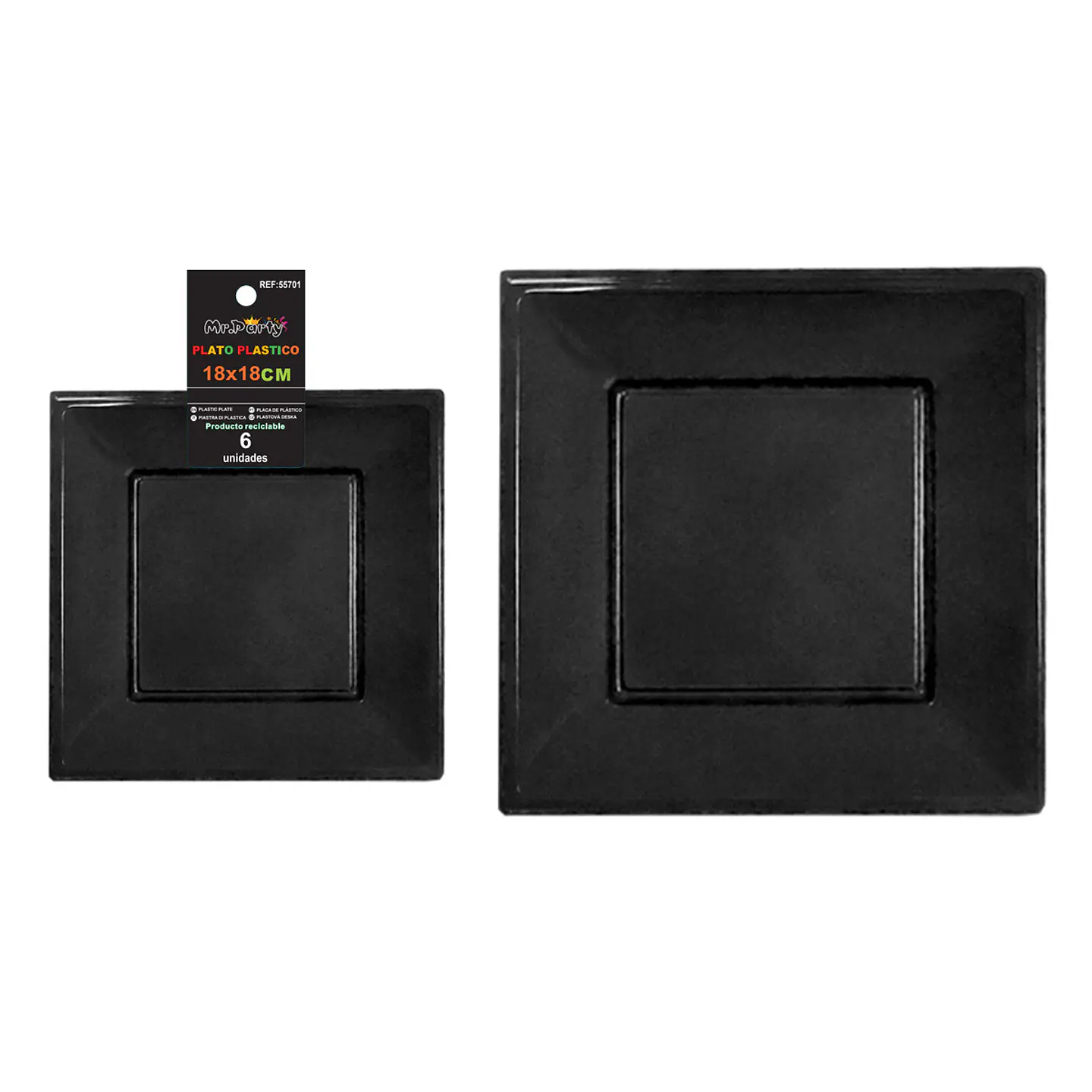 Platos plásticos cuadrados negros 18*18*h1.9cm 6pcs 1